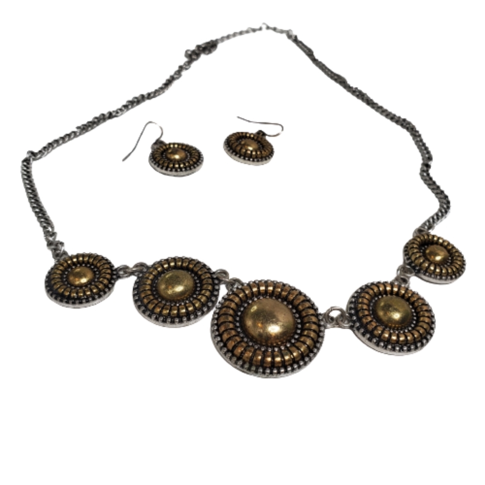 Silver/Gold Earring and Necklace Set - Picture 1 of 12